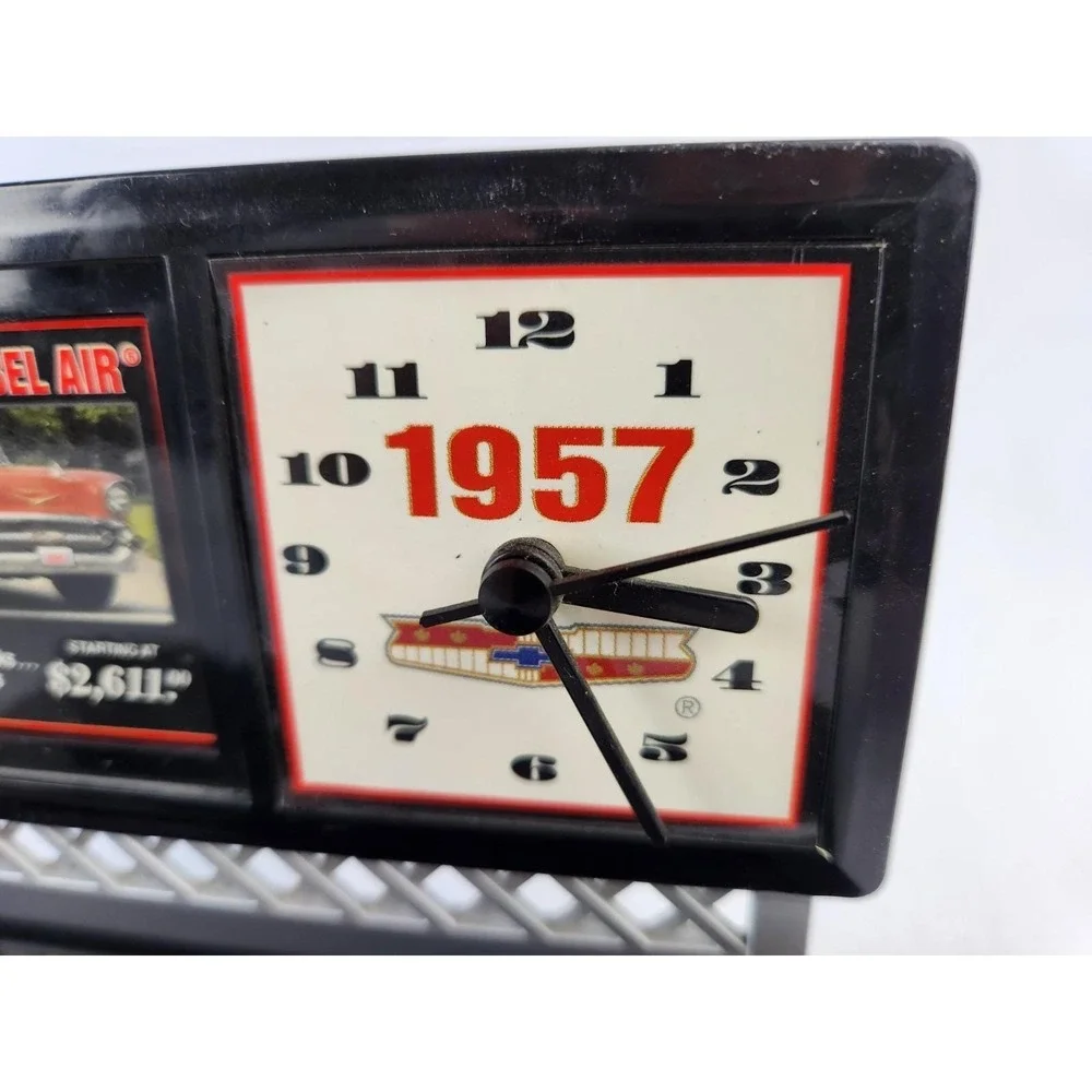 Vintage 1957 Chevrolet Bel Air Desk Clock Dealership Car Advertisement Display